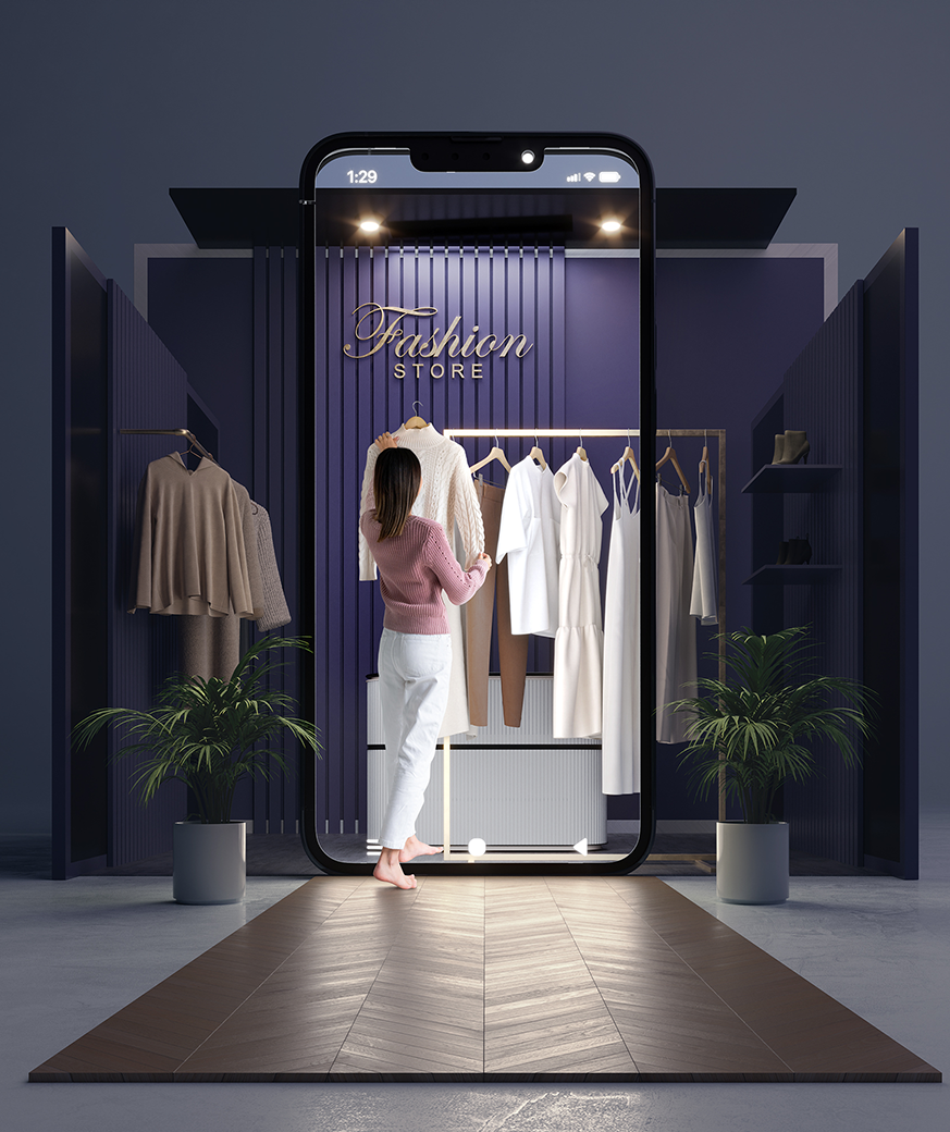 full shot woman online fashion shopping