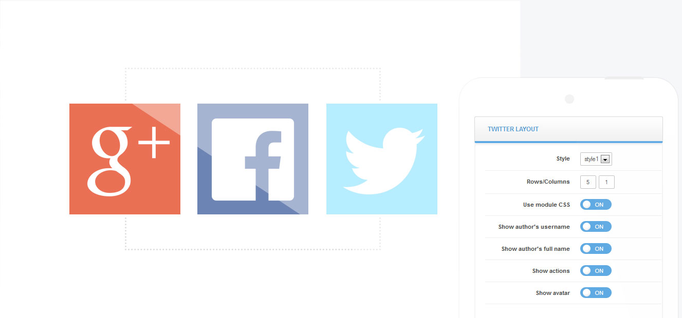 twitter facebook joomla module